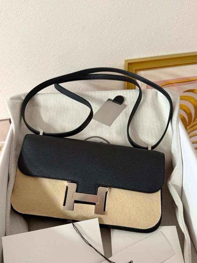 Hermès 愛馬仕康康Elan 黑銀 Epsom皮 K刻 附件,塵袋 盒-1