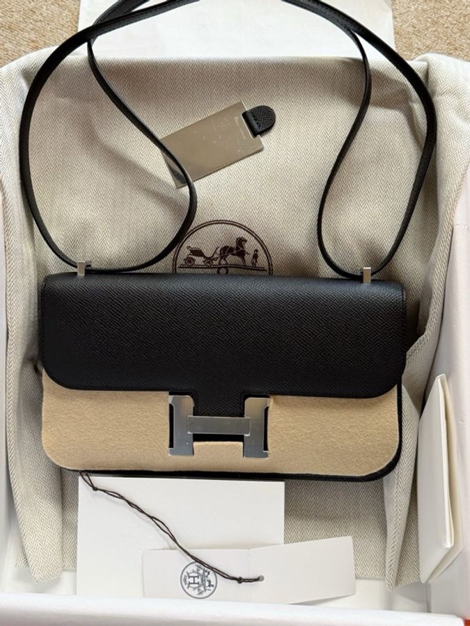 Hermès 愛馬仕康康Elan 黑銀 Epsom皮 K刻 附件,塵袋 盒-3