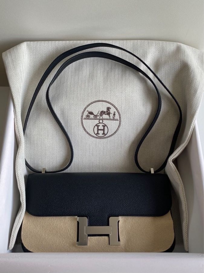 Hermès 愛馬仕康康Elan 黑銀 Epsom皮 K刻 附件,塵袋 盒-4