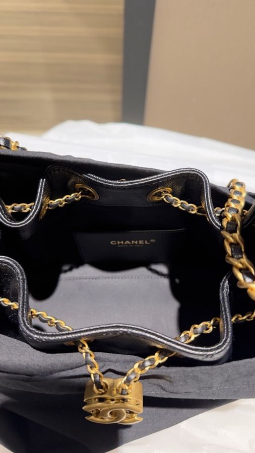 出售 Chanel 25bag Mini HOBO黑金荔枝纹-1
