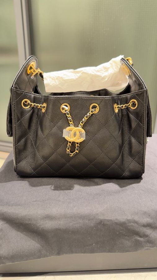 出售 Chanel 25bag Mini HOBO黑金荔枝纹-2