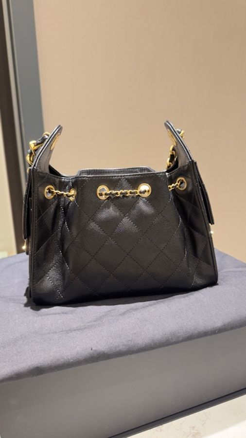 出售 Chanel 25bag Mini HOBO黑金荔枝纹-10
