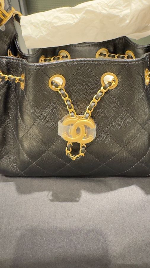 出售 Chanel 25bag Mini HOBO黑金荔枝纹-17