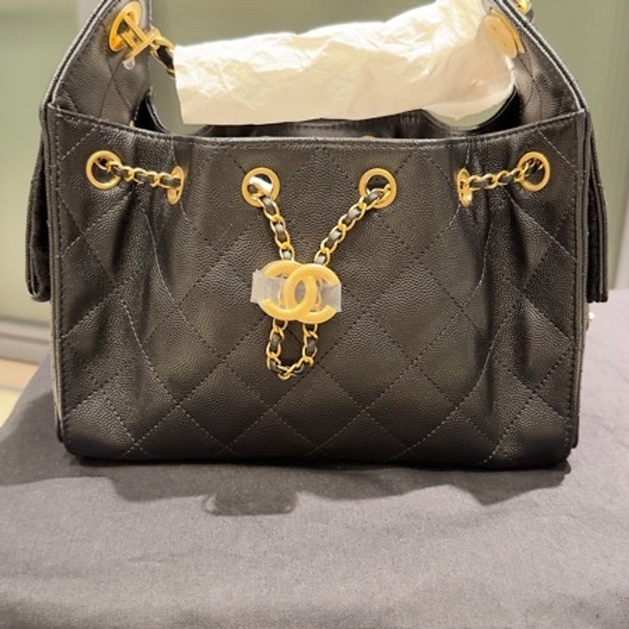 出售 Chanel 25bag Mini HOBO黑金荔枝纹-19