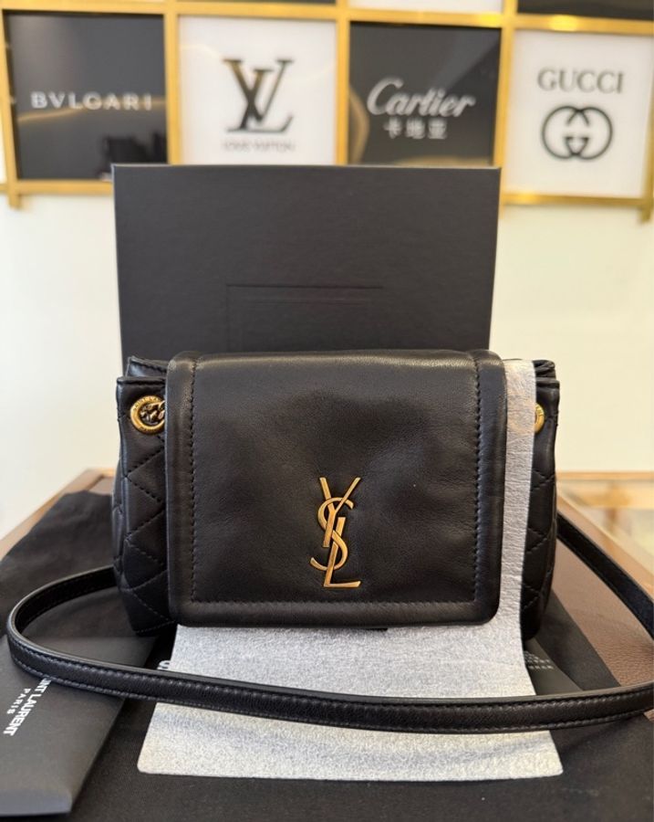 聖羅蘭 YSL 菱格紋 新款 黑金 nolita mini 鏈條包 尺寸:18*13*6-0