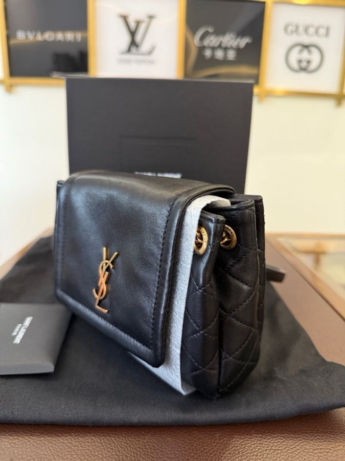 聖羅蘭 YSL 菱格紋 新款 黑金 nolita mini 鏈條包 尺寸:18*13*6-1