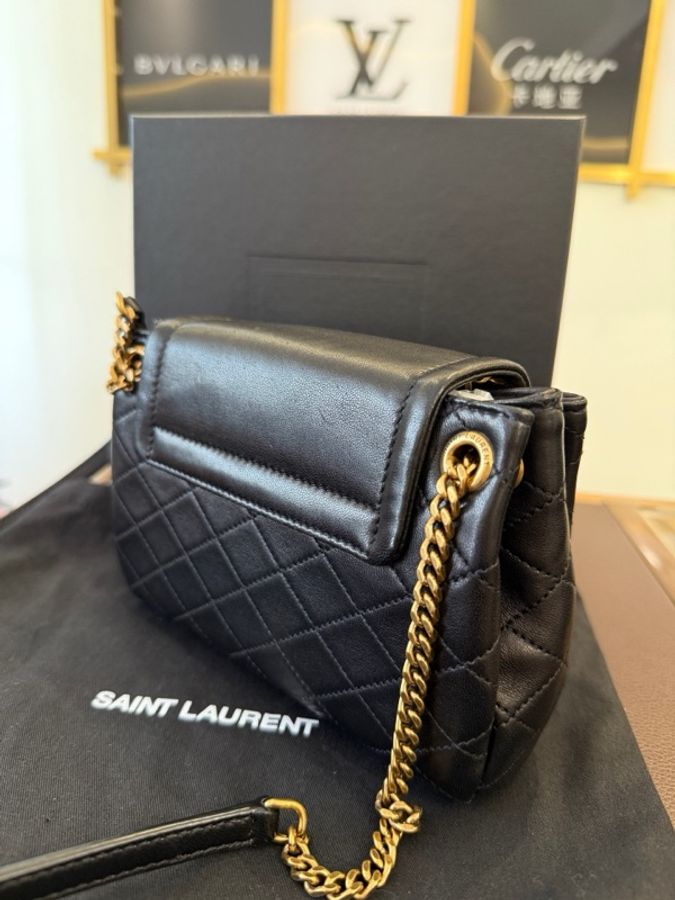 聖羅蘭 YSL 菱格紋 新款 黑金 nolita mini 鏈條包 尺寸:18*13*6-2