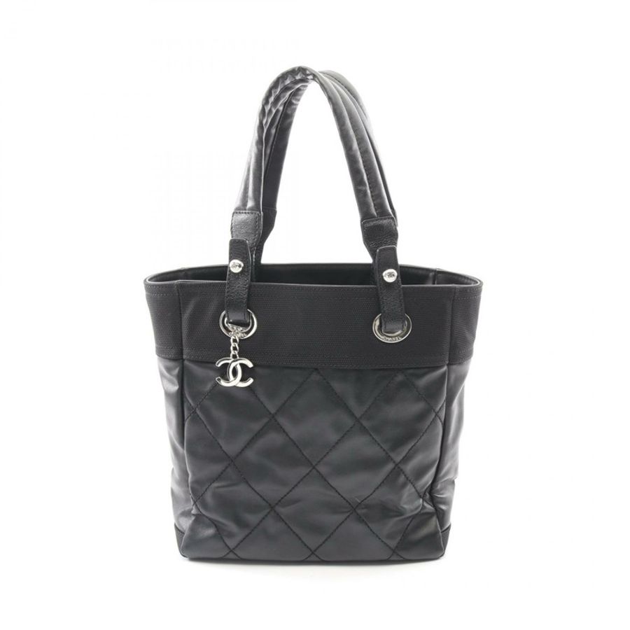 香奈兒 (CHANEL) Paris Biarritz PM 手提包,PVC塗層帆布皮革,黑色,二手,帶五金配件-0