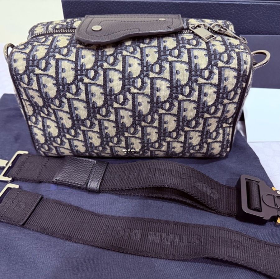 Dior LINGOT 22 經典藍色老花拼斜包/相機包-5