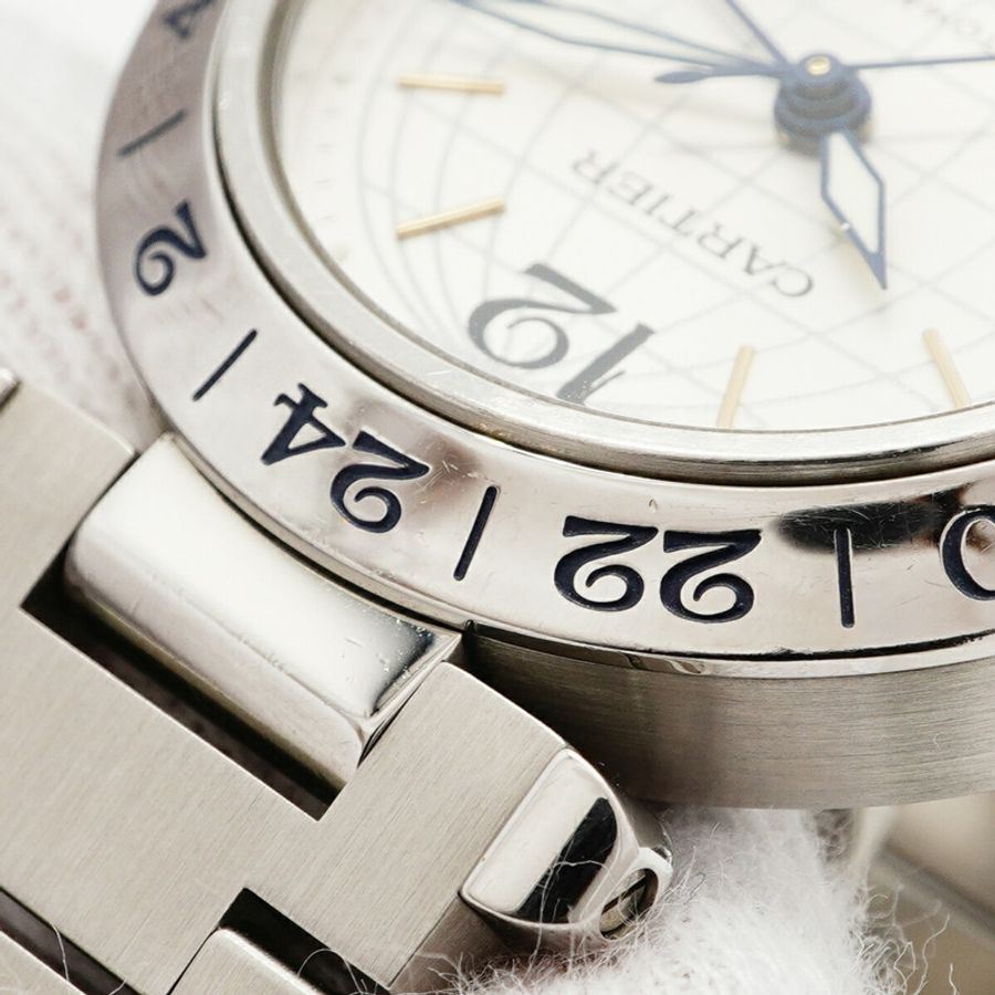 卡地亞 Pasha C Meridian GMT W31029M7 銀色錶盤男士腕錶-6