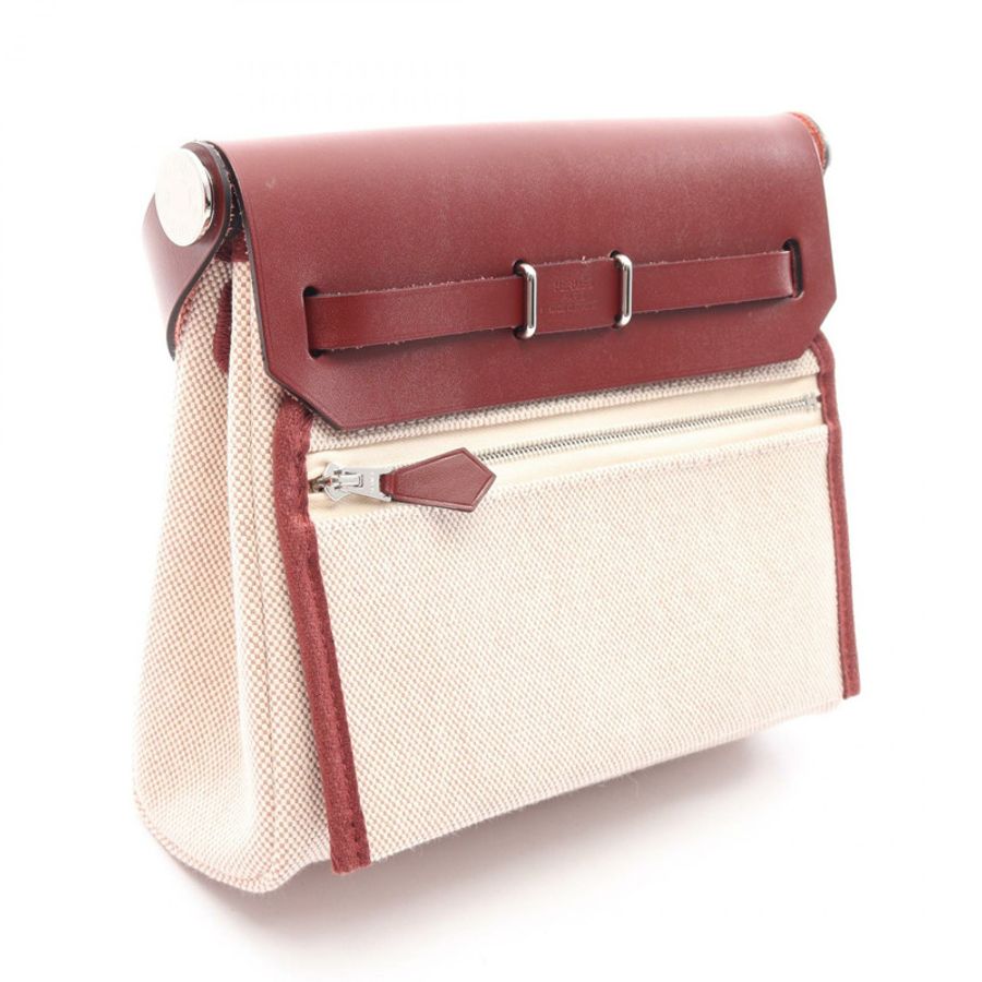 愛馬仕 Herbag Zip Mini 單肩包,Toile H 帆布皮革,米色波爾多紅,二手 K-1