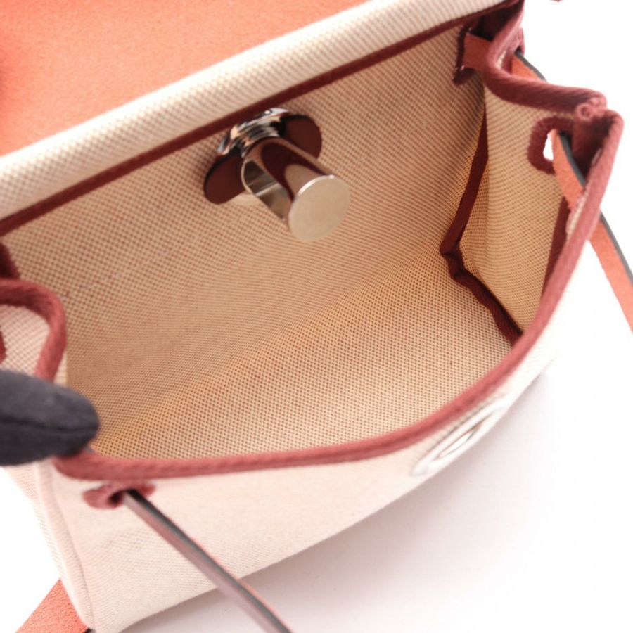 愛馬仕 Herbag Zip Mini 單肩包,Toile H 帆布皮革,米色波爾多紅,二手 K-2