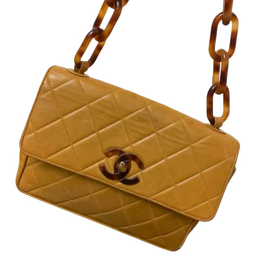 Chanel 菱格紋雙C亞克力玳瑁鏈條包-12