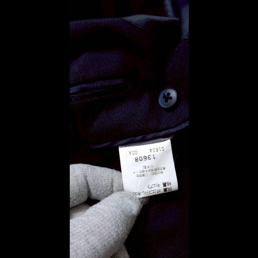(日本製MIJ)BURBERRY 博柏利 LONDON 男深藍格紋純羊毛後開衩西裝外套A5-9