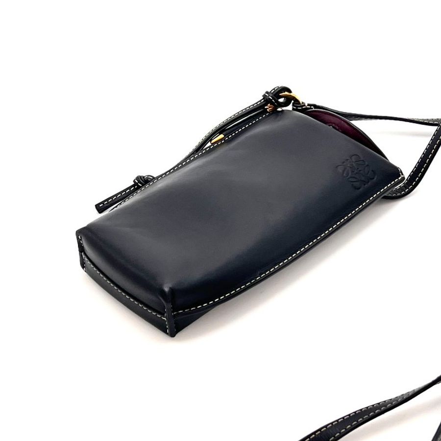 LOEWE GatePocket 黑金手機包 12*18*3 98新配件塵袋-3