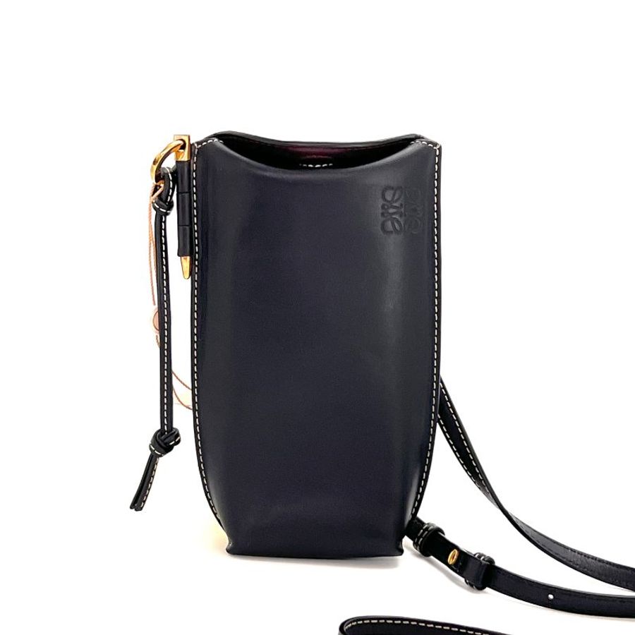 LOEWE GatePocket 黑金手機包 12*18*3 98新配件塵袋-5