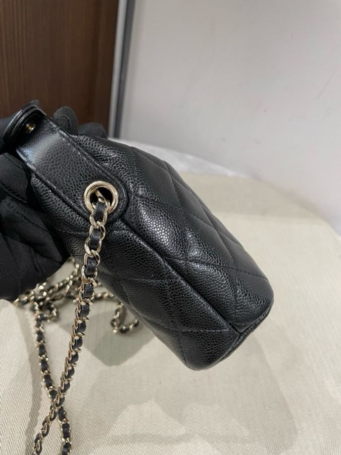 CHANEL香奈兒 25C 經典鏈條金屬Logo 皮穿鏈 菱格Hobo包單肩斜挎 顆粒牛皮材質金色五金 手提包 女款 黑色,尺寸16/12/6.5cm,芯片款 配件防塵。-2