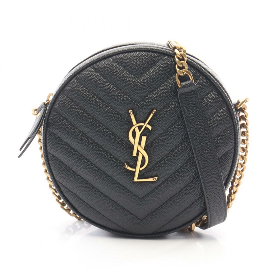 YVES SAINT LAURENT 乙烯基 Monogram 鏈條單肩包,黑色皮革,二手女款-0