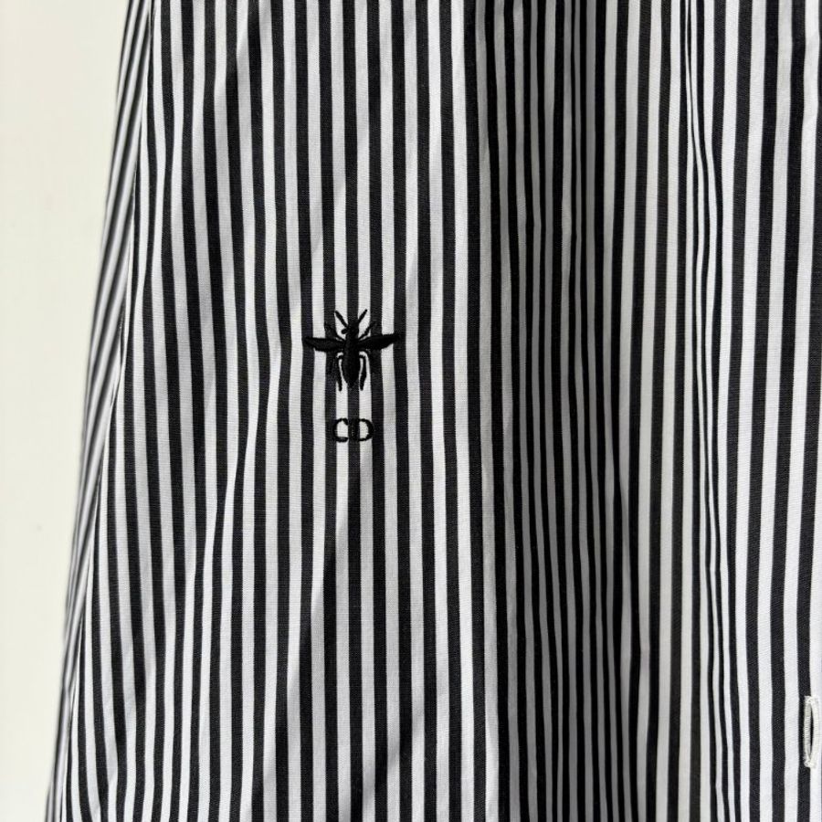42號 ::DIOR:: Striped cotton shirt in black and white 黑白直紋法式慵懶襯衫 休閒襯衫 男友風-3