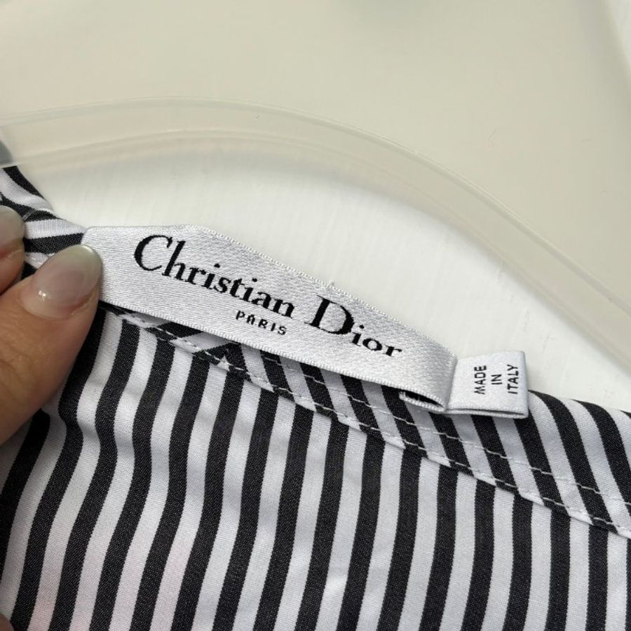 42號 ::DIOR:: Striped cotton shirt in black and white 黑白直紋法式慵懶襯衫 休閒襯衫 男友風-4