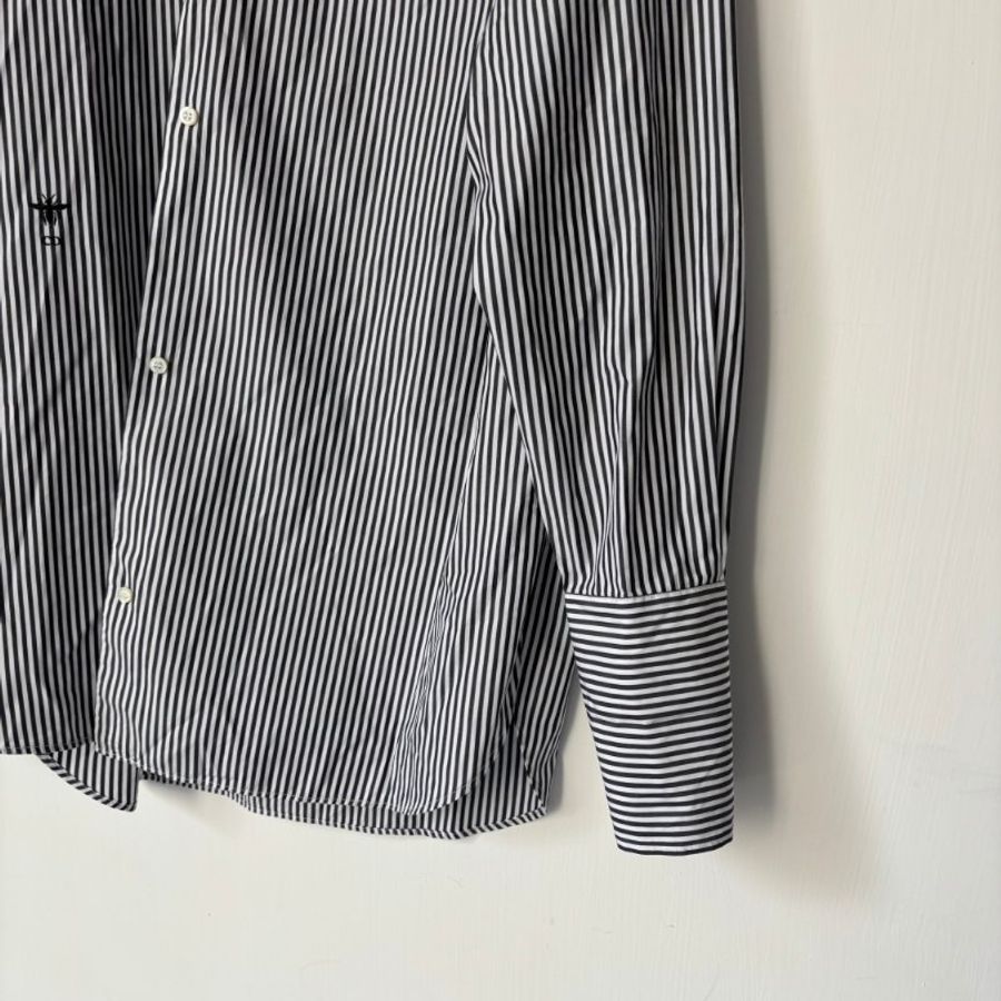 42號 ::DIOR:: Striped cotton shirt in black and white 黑白直紋法式慵懶襯衫 休閒襯衫 男友風-5