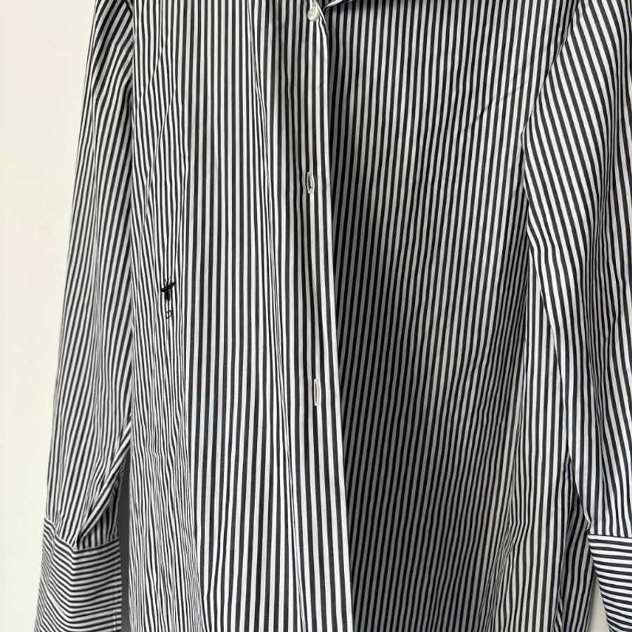 42號 ::DIOR:: Striped cotton shirt in black and white 黑白直紋法式慵懶襯衫 休閒襯衫 男友風-11