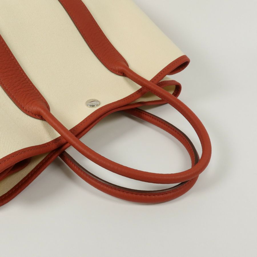 HERMES ToileChevron/Country皮革Garden Party TPM手挽袋Rouge Duchesse/Nata-5