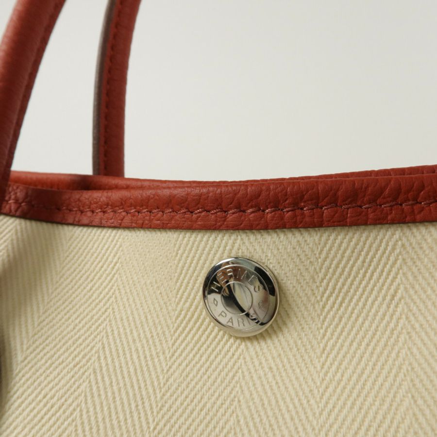 HERMES ToileChevron/Country皮革Garden Party TPM手挽袋Rouge Duchesse/Nata-6