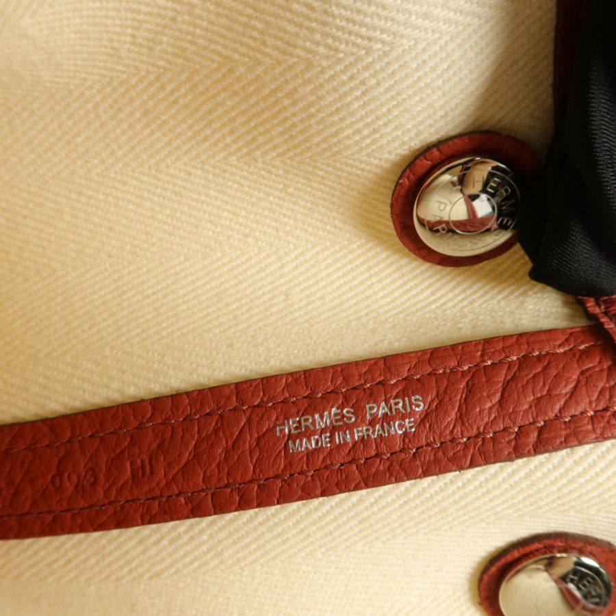 HERMES ToileChevron/Country皮革Garden Party TPM手挽袋Rouge Duchesse/Nata-7