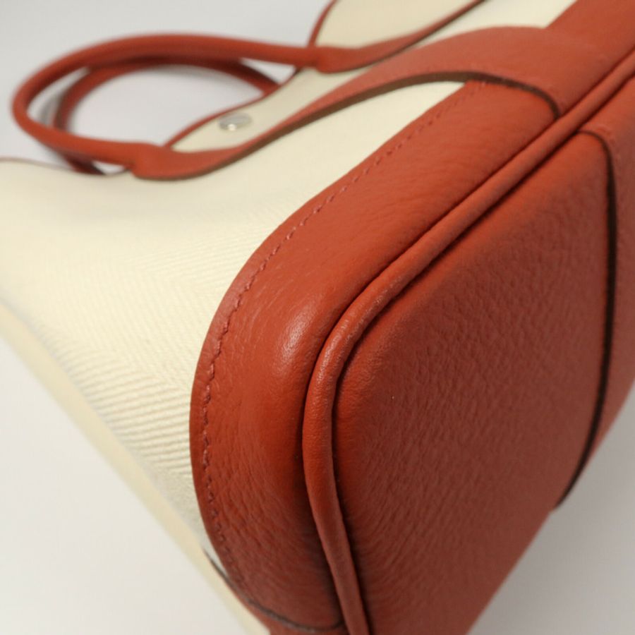 HERMES ToileChevron/Country皮革Garden Party TPM手挽袋Rouge Duchesse/Nata-10