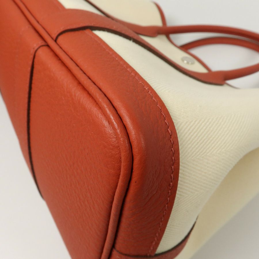 HERMES ToileChevron/Country皮革Garden Party TPM手挽袋Rouge Duchesse/Nata-11