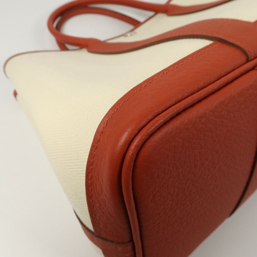 HERMES ToileChevron/Country皮革Garden Party TPM手挽袋Rouge Duchesse/Nata-13