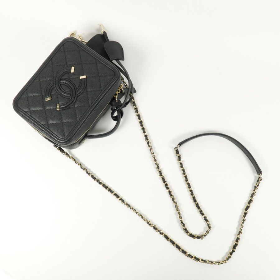 CHANEL 牛皮皮革Vanity Case鏈帶手挽肩背兩用袋-7