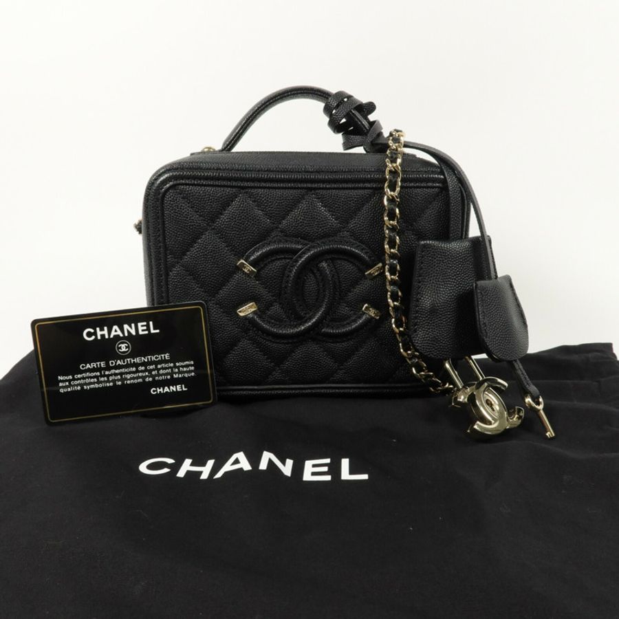 CHANEL 牛皮皮革Vanity Case鏈帶手挽肩背兩用袋-9