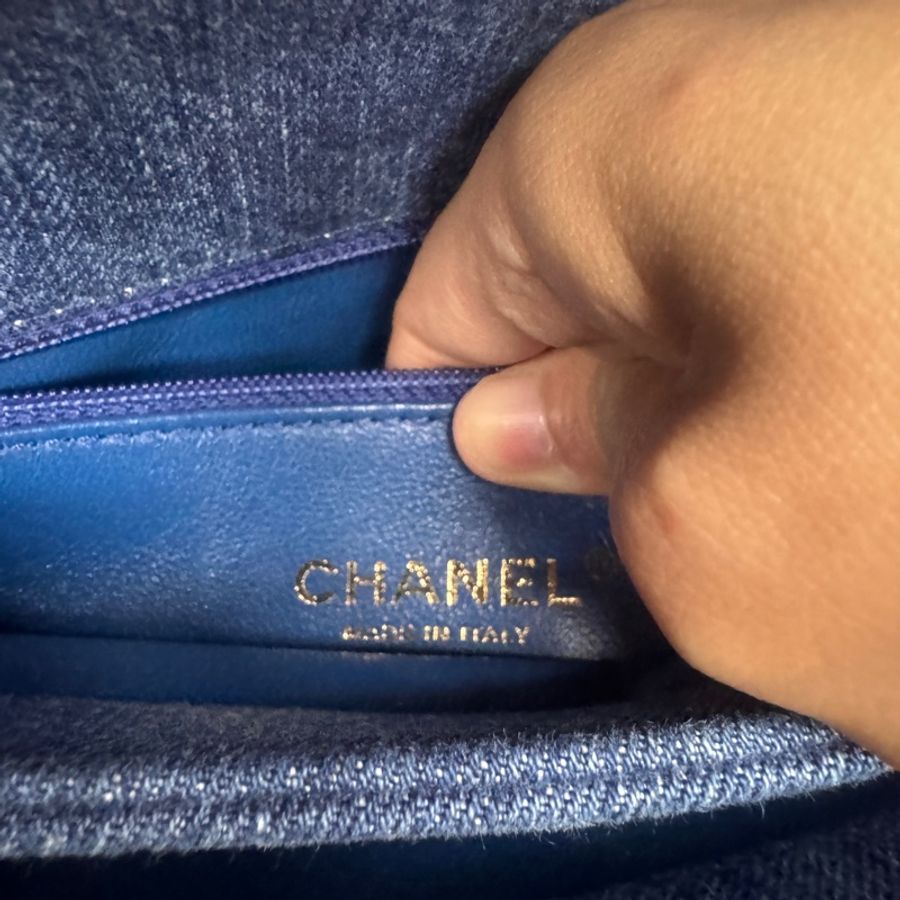 Chanel香奈兒 trendy cc 小號 丹寧牛仔藍 淡金扣 菱格紋 淺色單寧24cm-7