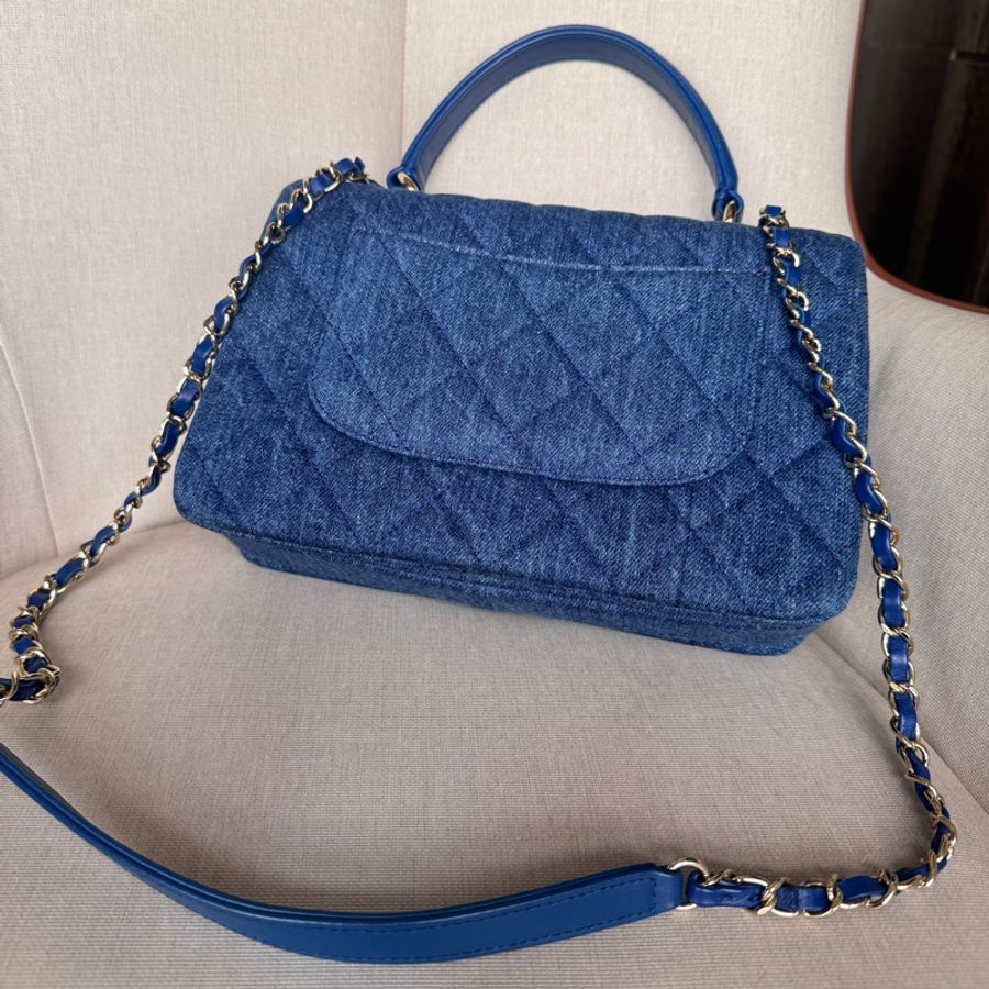 Chanel香奈兒 trendy cc 小號 丹寧牛仔藍 淡金扣 菱格紋 淺色單寧24cm-8
