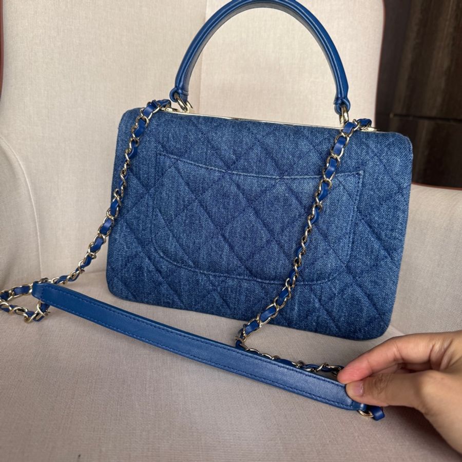 Chanel香奈兒 trendy cc 小號 丹寧牛仔藍 淡金扣 菱格紋 淺色單寧24cm-9