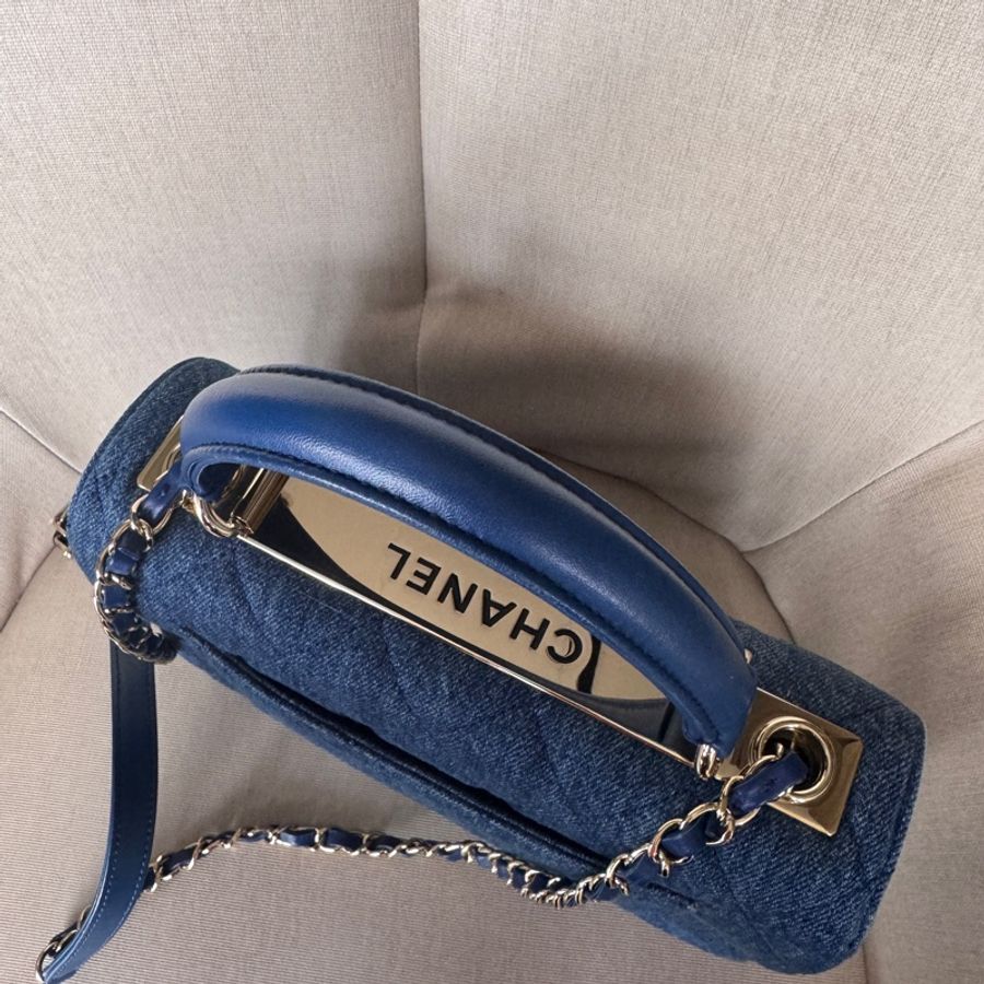 Chanel香奈兒 trendy cc 小號 丹寧牛仔藍 淡金扣 菱格紋 淺色單寧24cm-10