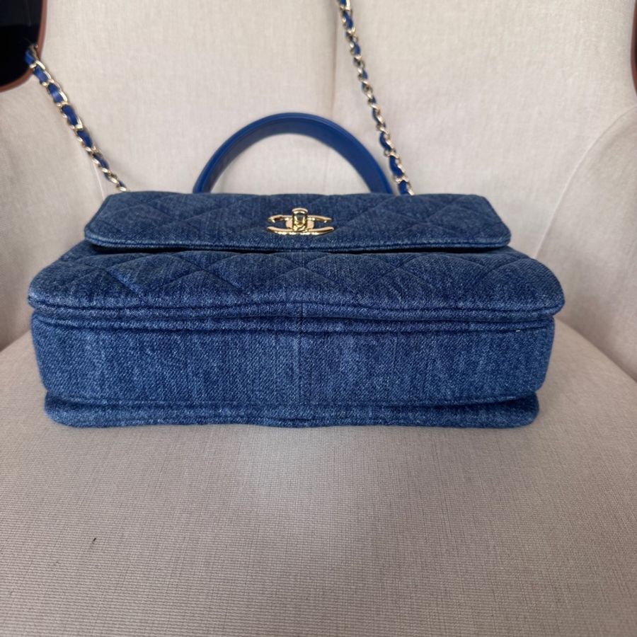 Chanel香奈兒 trendy cc 小號 丹寧牛仔藍 淡金扣 菱格紋 淺色單寧24cm-15