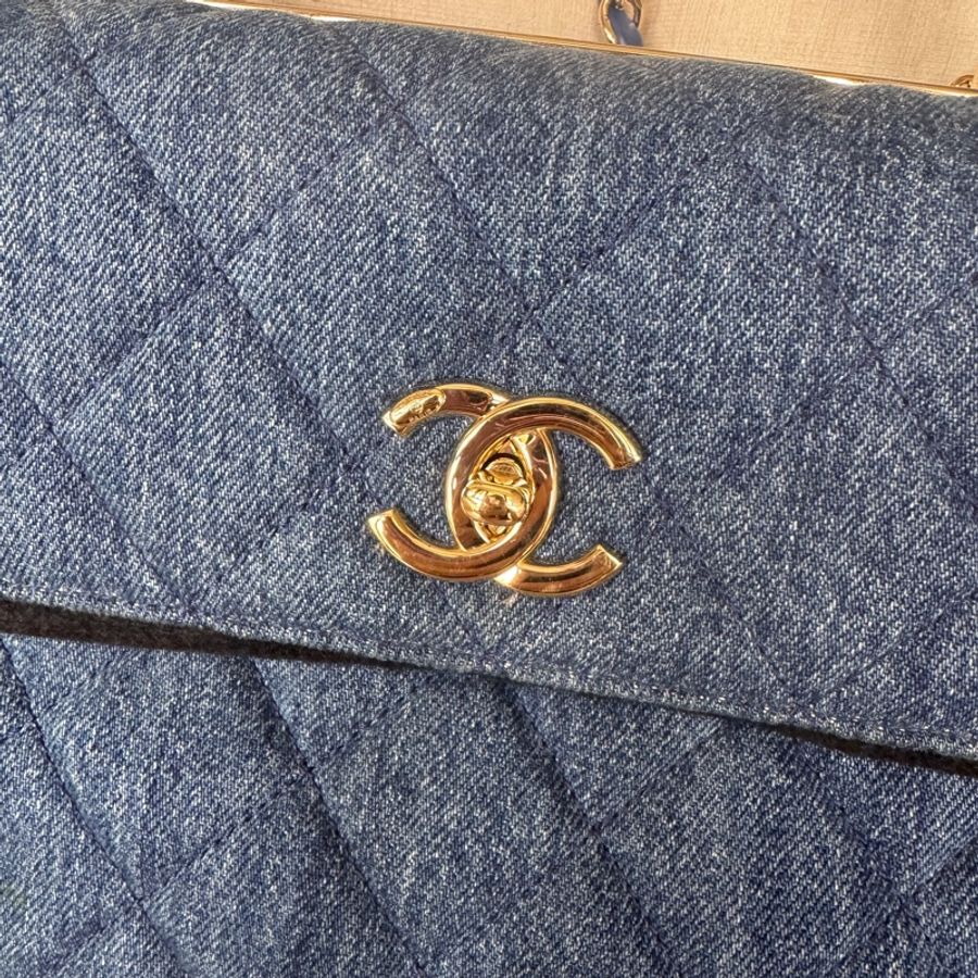 Chanel香奈兒 trendy cc 小號 丹寧牛仔藍 淡金扣 菱格紋 淺色單寧24cm-18