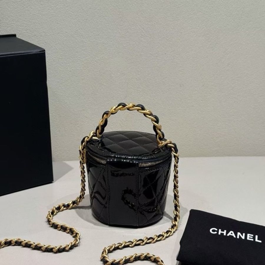 【威選精品】✨ CHANEL 22A 黑金漆皮化妝包鏈條包 ✨-8