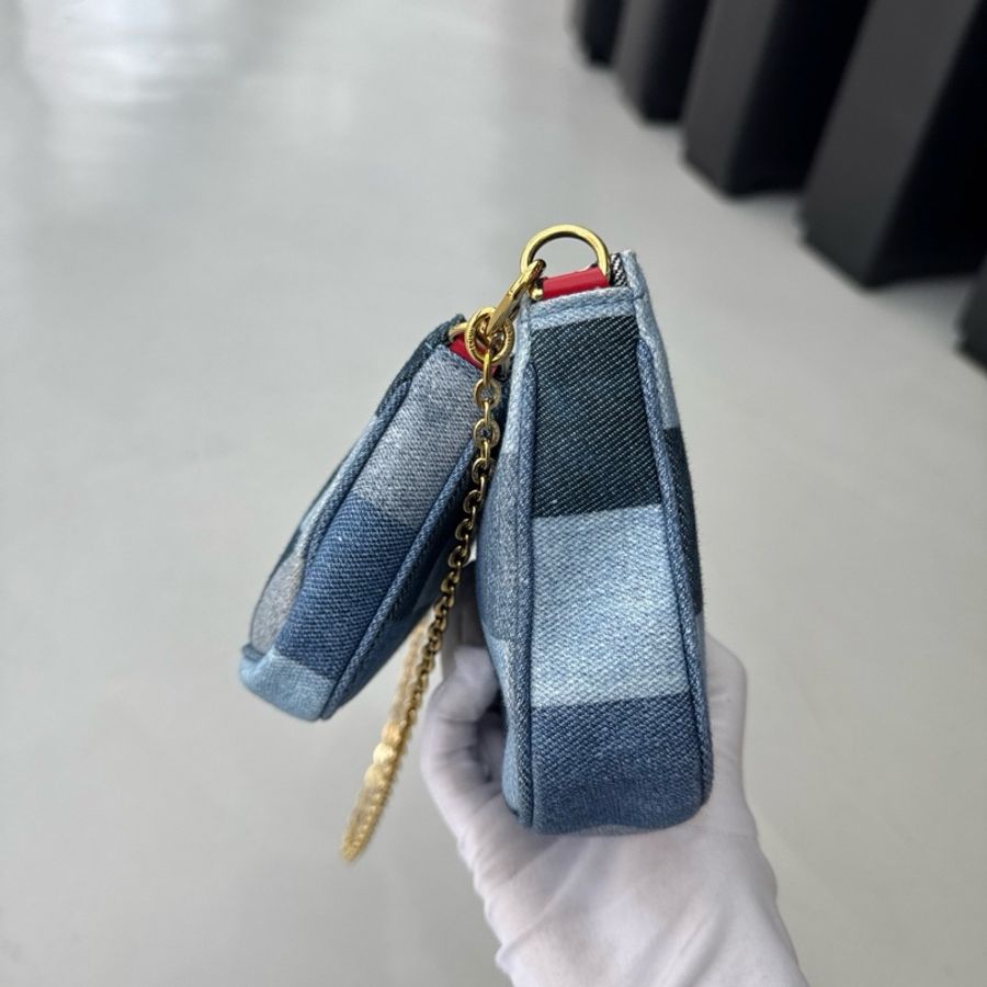 路易威登LV限量款丹寧牛仔五合一紅肩帶單肩包腋下包斜挎包-3
