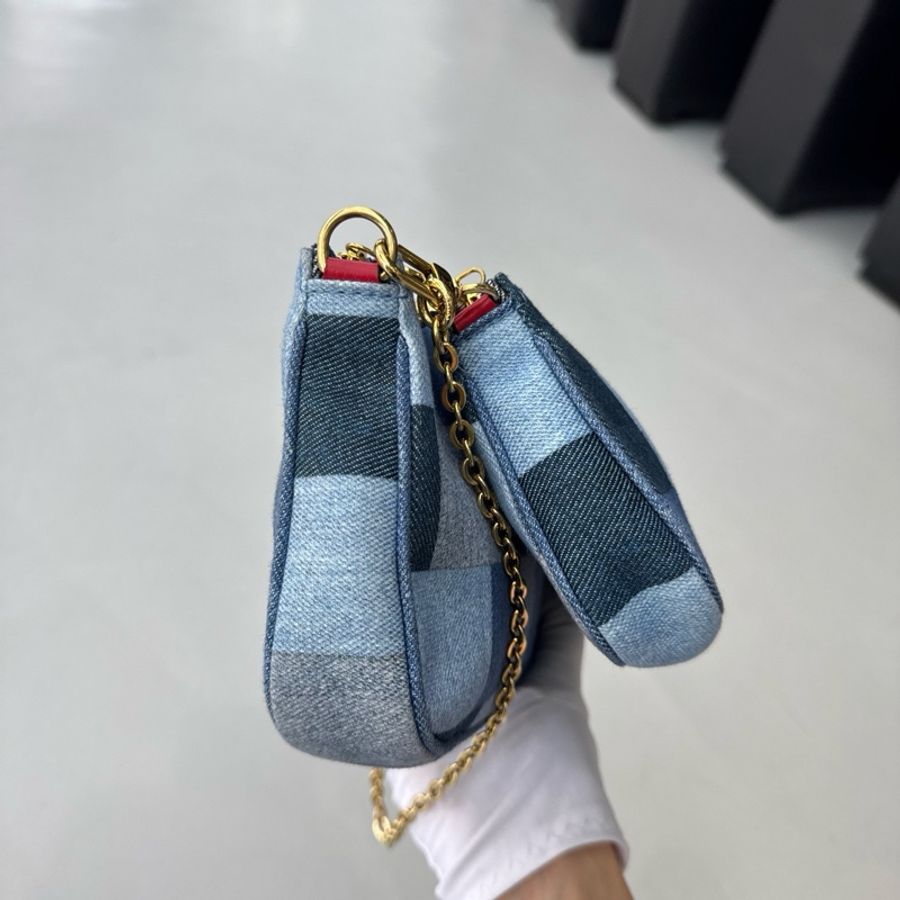 路易威登LV限量款丹寧牛仔五合一紅肩帶單肩包腋下包斜挎包-4