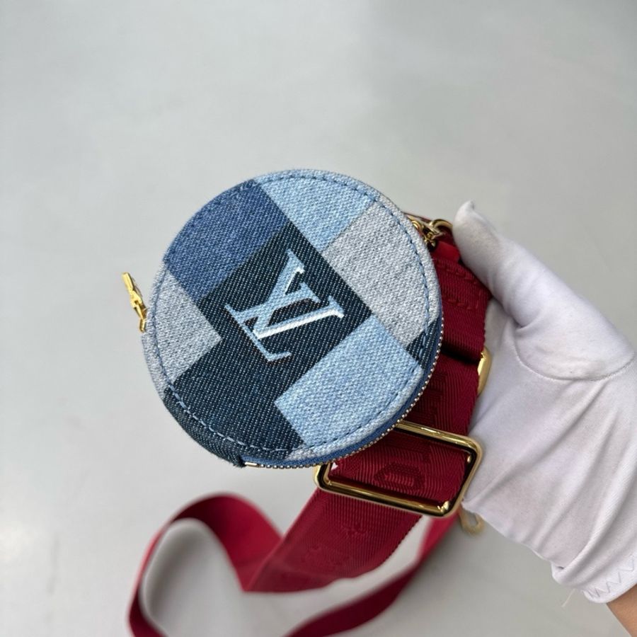 路易威登LV限量款丹寧牛仔五合一紅肩帶單肩包腋下包斜挎包-8