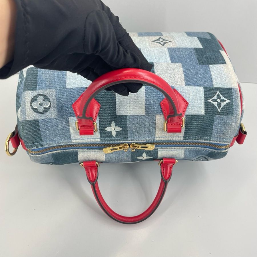 LV路易威登 Speedy30牛仔棋盤格斜挎包手提包-5