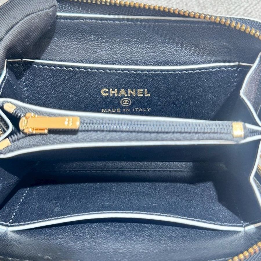 CHANEL26 經典黑金白邊拉鍊零錢卡包-17