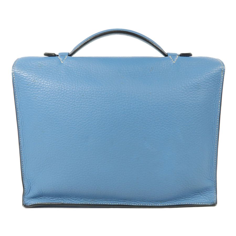 HERMES Clemence皮革Sack Adepeche手挽袋Bleu Jean-1