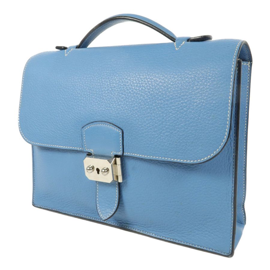 HERMES Clemence皮革Sack Adepeche手挽袋Bleu Jean-2