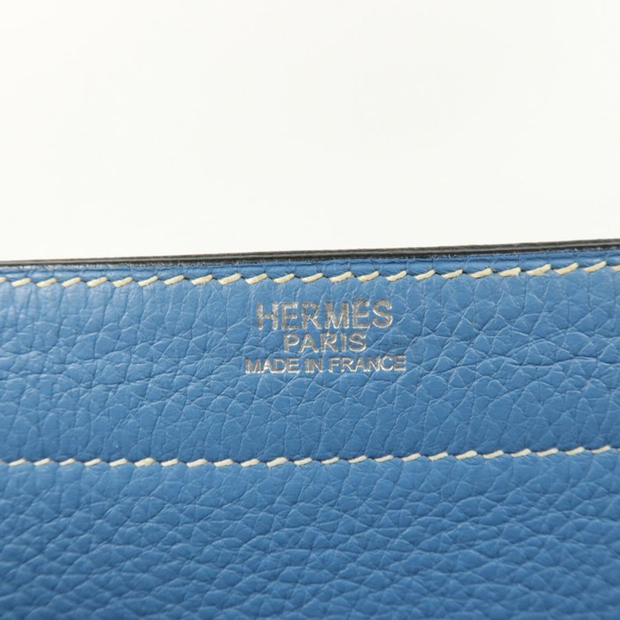 HERMES Clemence皮革Sack Adepeche手挽袋Bleu Jean-5