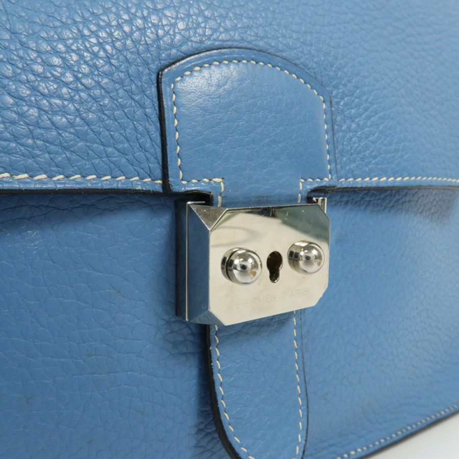 HERMES Clemence皮革Sack Adepeche手挽袋Bleu Jean-7